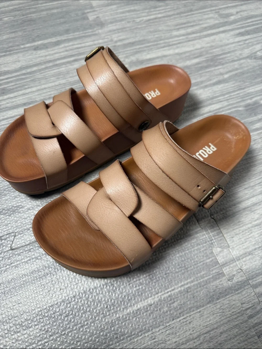 Project Cloud Tan Leather Convertible Strappy Comfort Sandals Size 7.5 - Picture 3 of 6